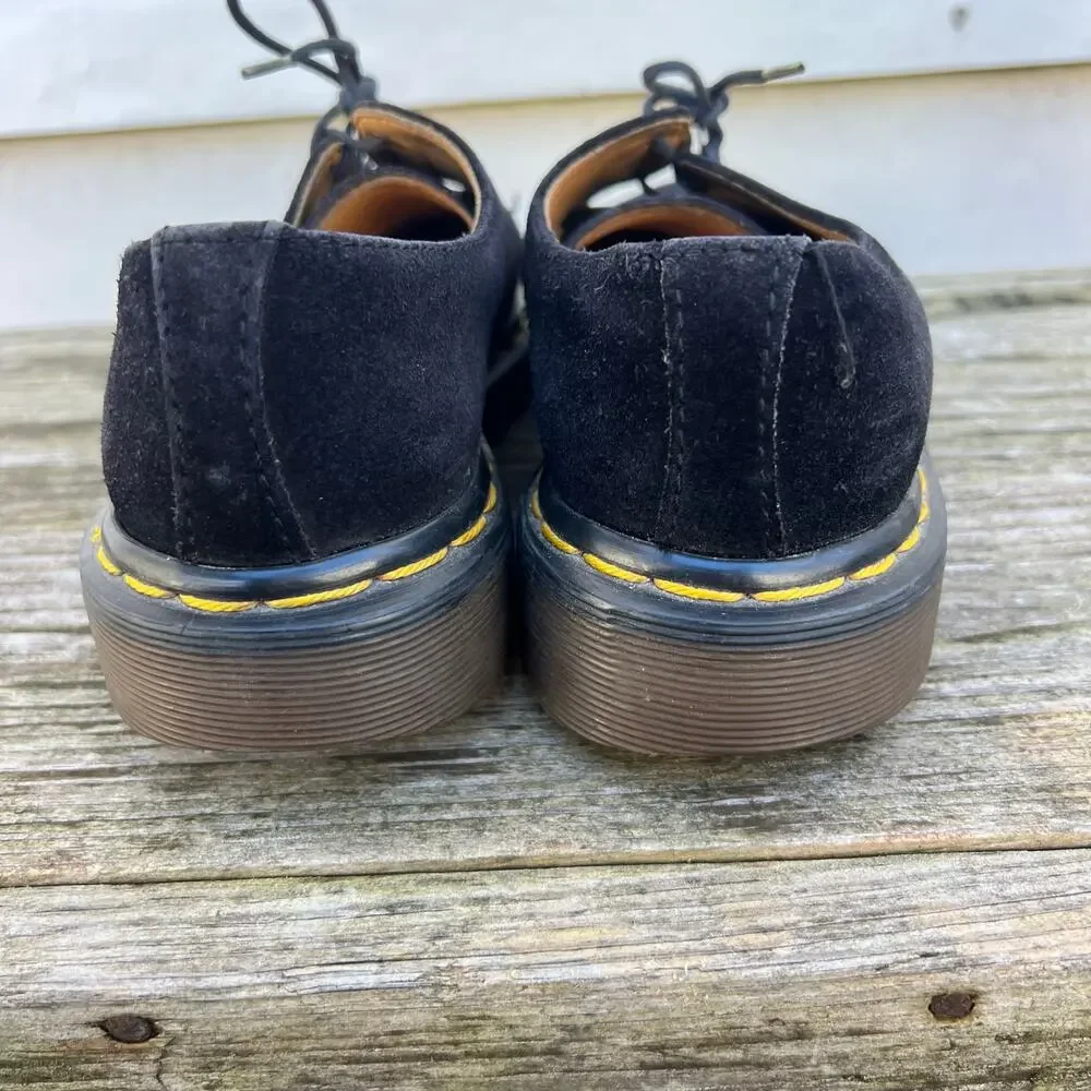 Vintage 90s Dr Martens Black Velvet 3 eyelet chunky oxfords Made in England USW5